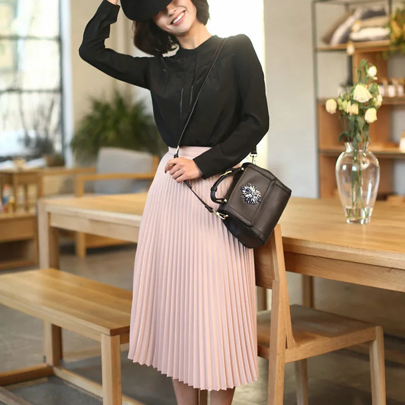 High Waist Pleated  Elastic Skirt