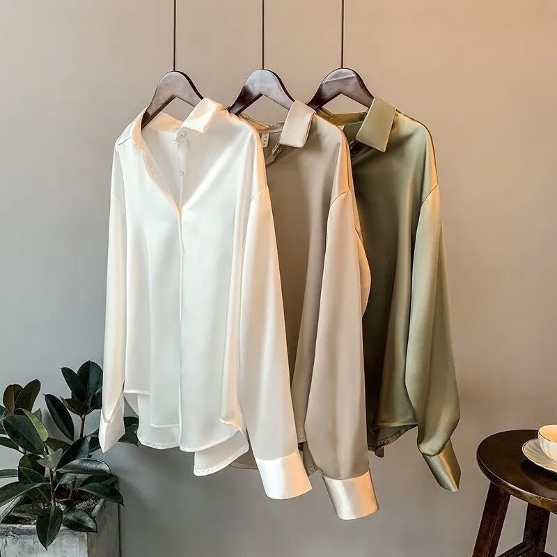 Long Sleeve Satin Blouse