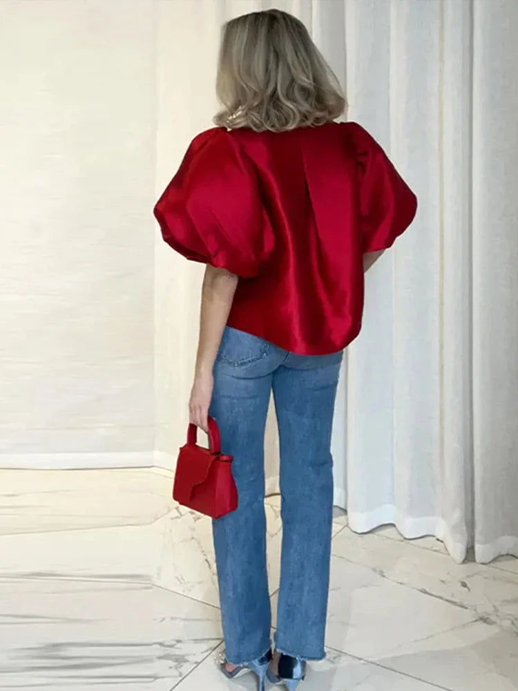 Satin Puff Sleeve Top