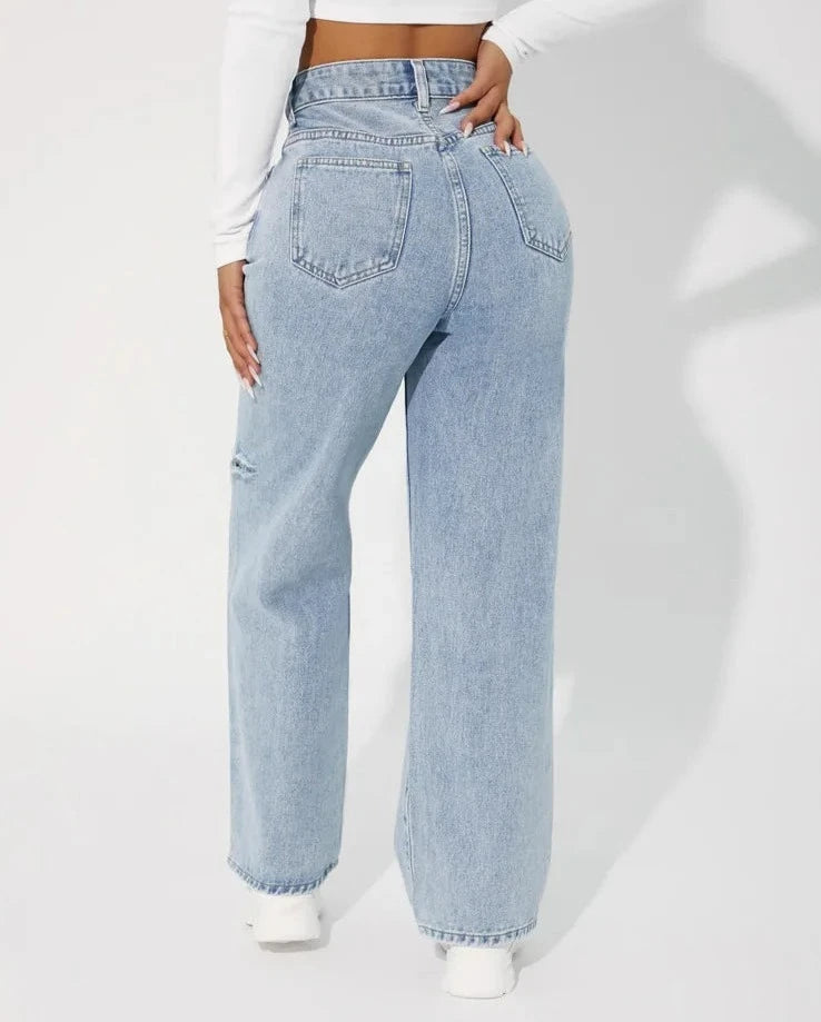 High Waist Straight Boyfriend Jeans