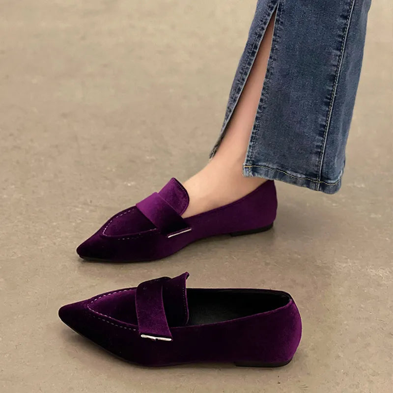 Velvet Pointed Toe Flats