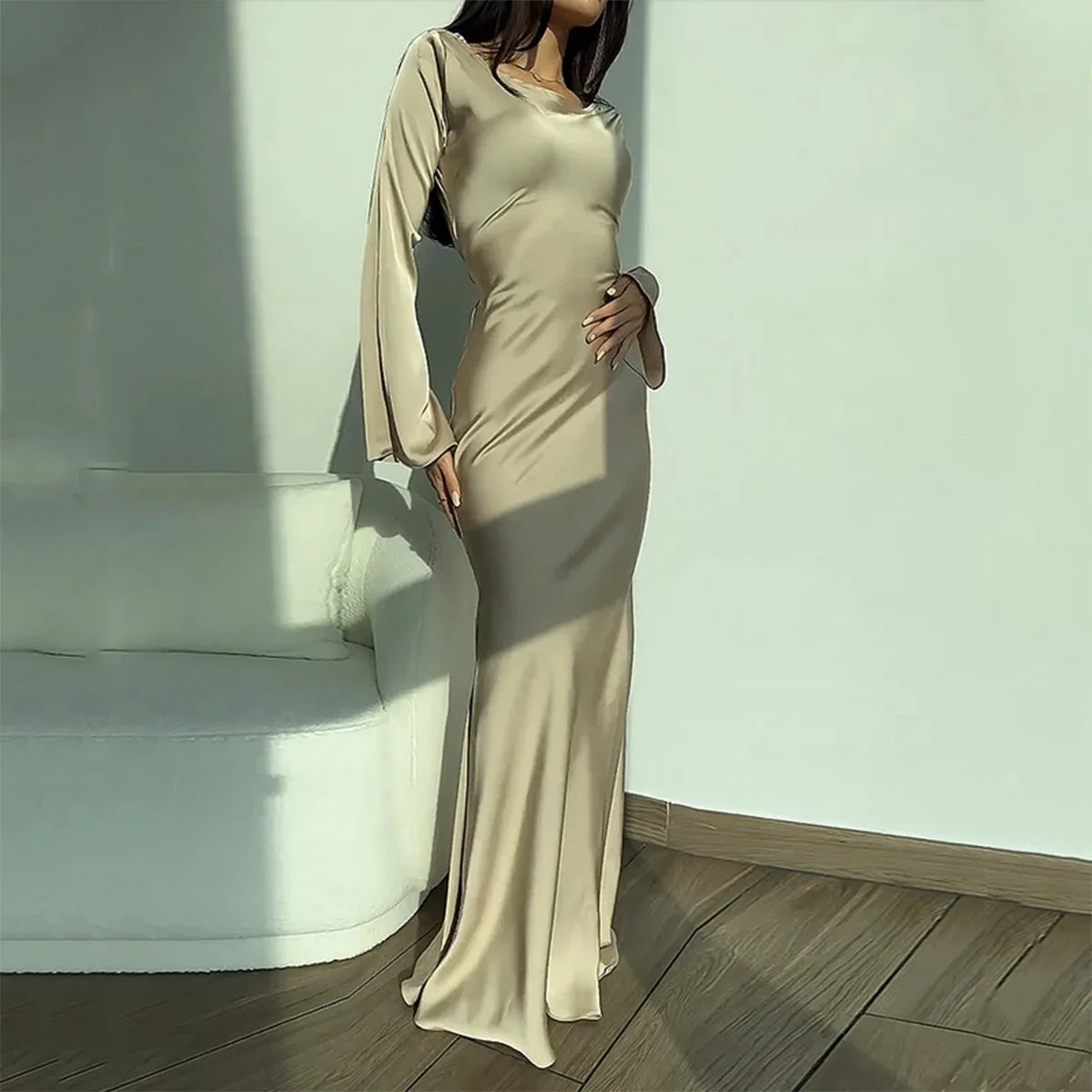 Satin Flared Sleeve Dress