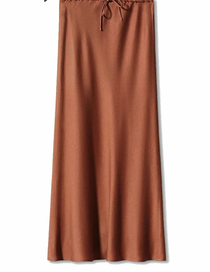 Long Satin Drawstring Skirt