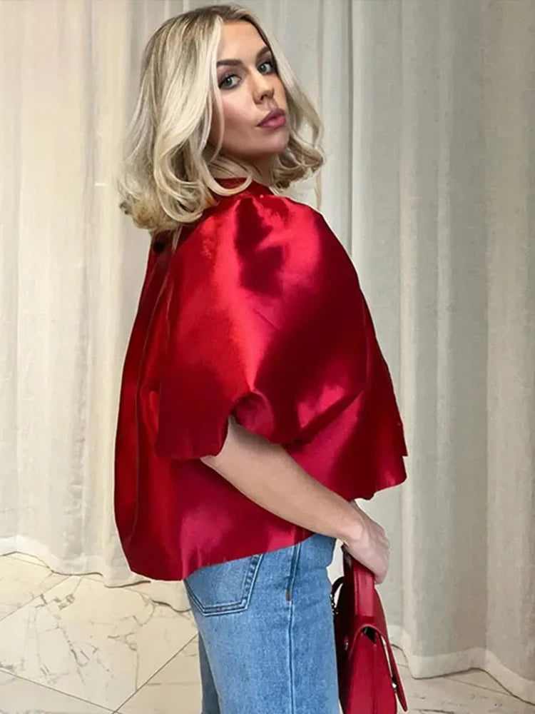 Satin Puff Sleeve Top