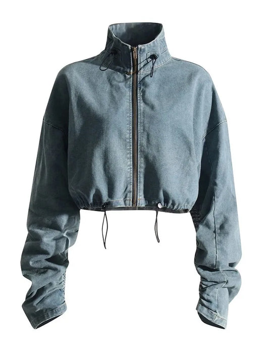 Drawstring Denim Jacket