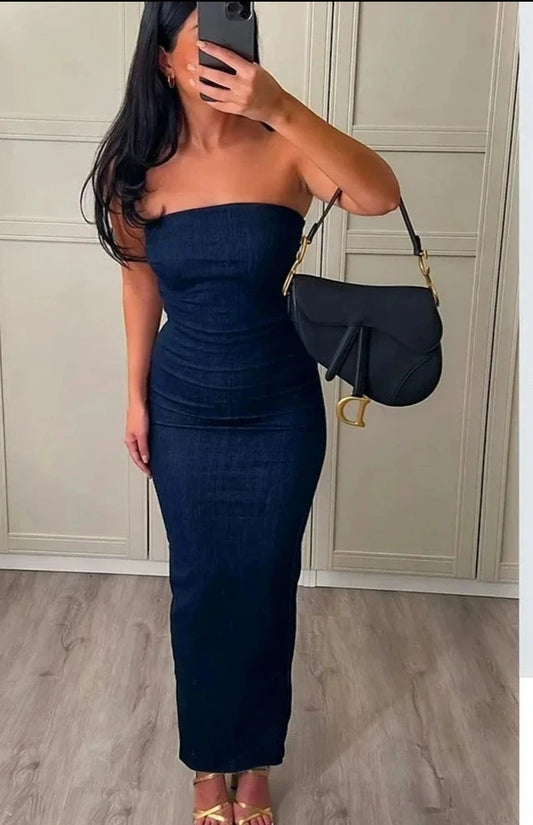 Strapless Denim Maxi Dress