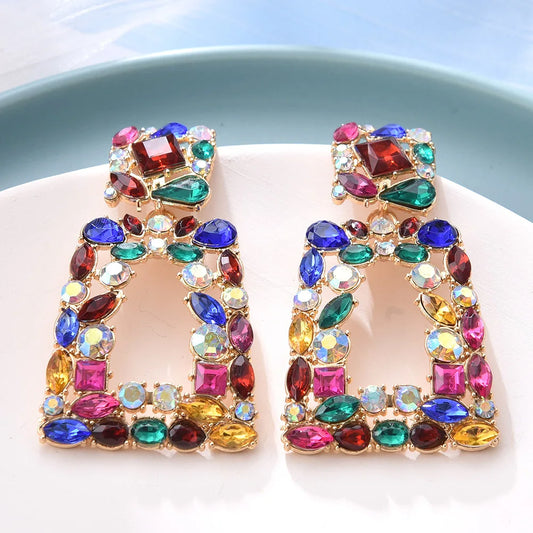 Colorful Crystal Clip Earrings