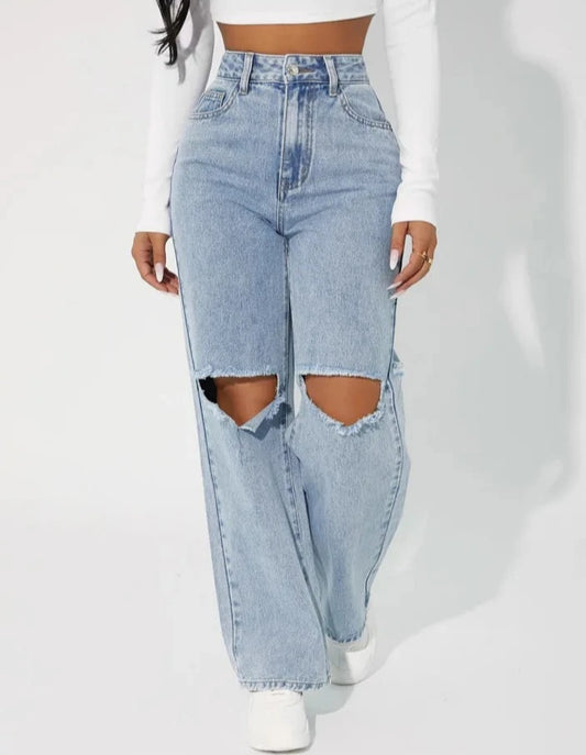 High Waist Straight Boyfriend Jeans