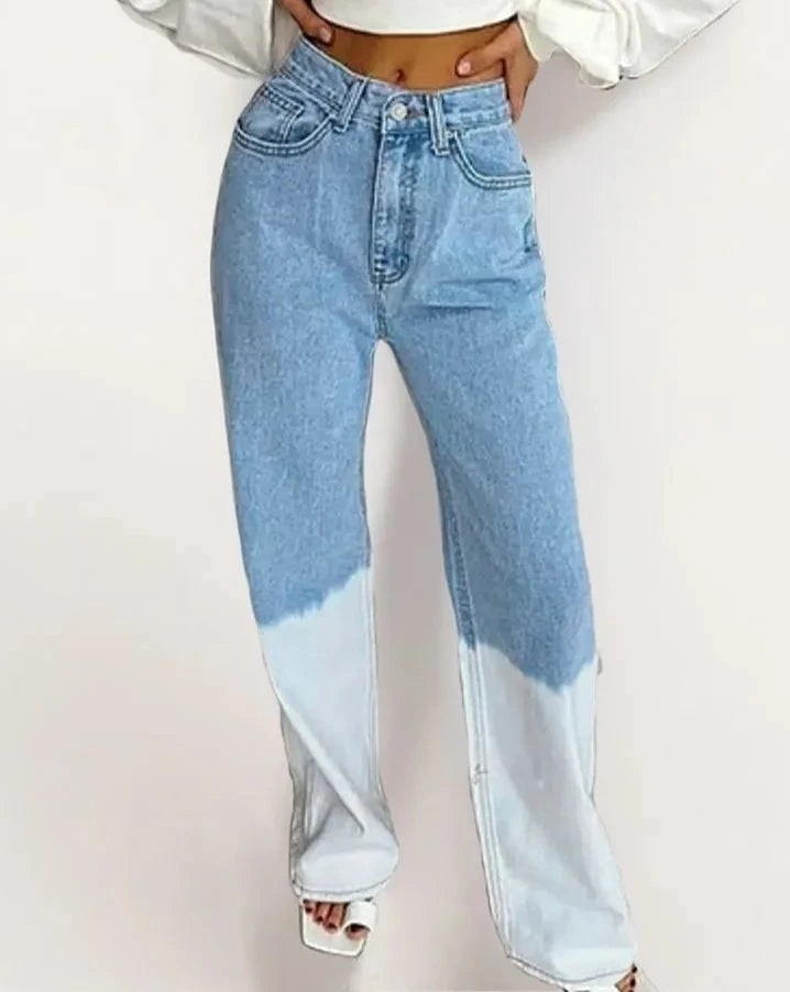 Two tone straight jeans