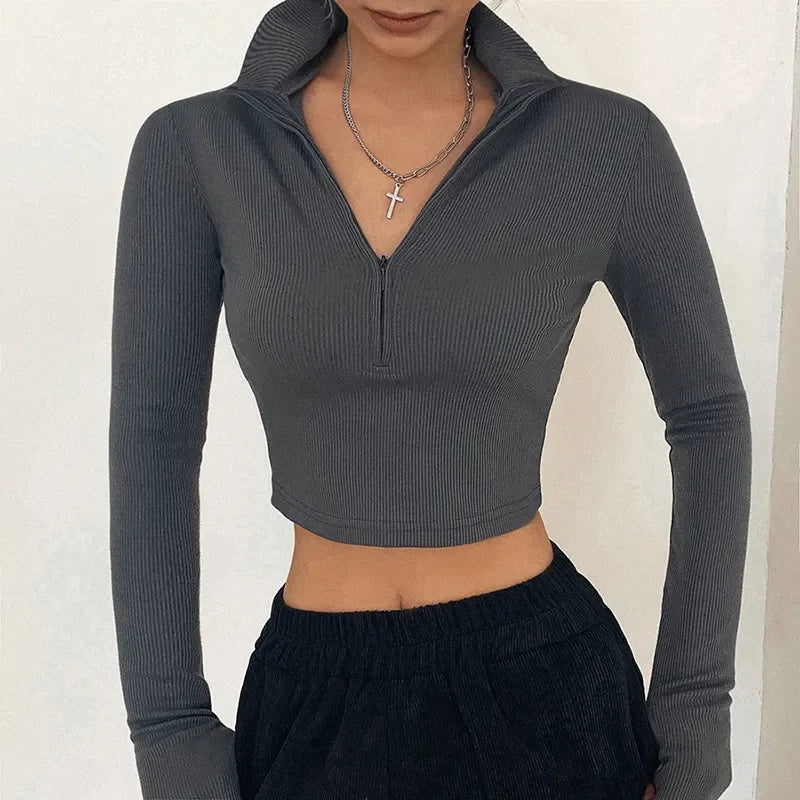 Turtleneck Zipper Crop Top