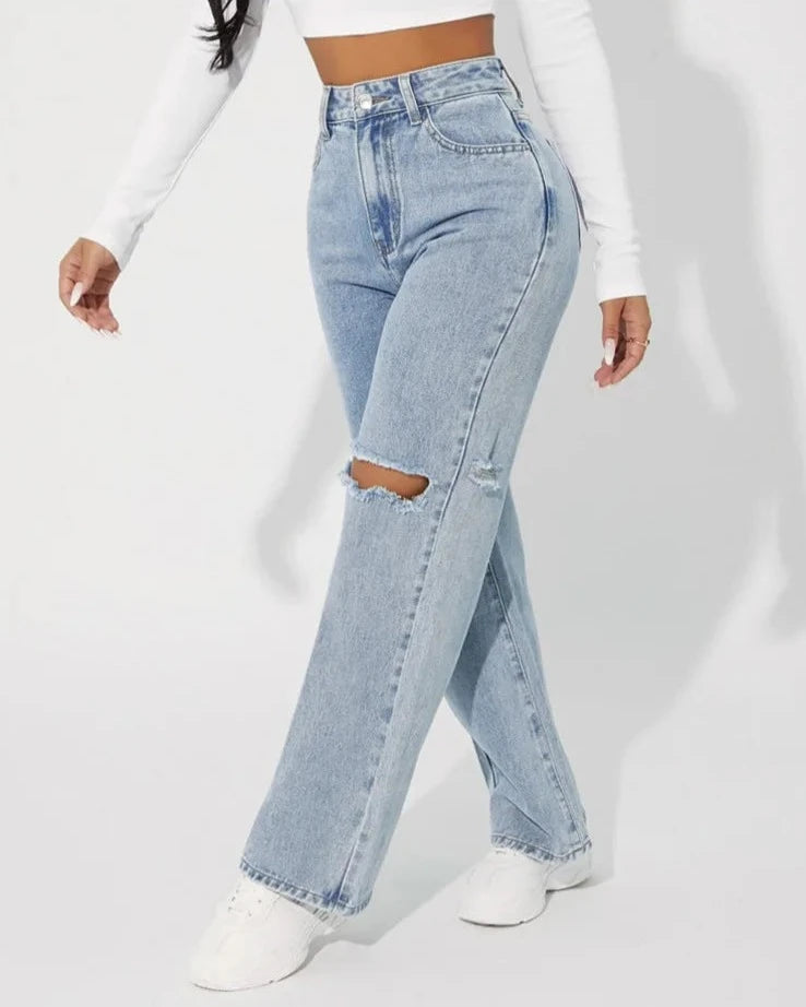 High Waist Straight Boyfriend Jeans